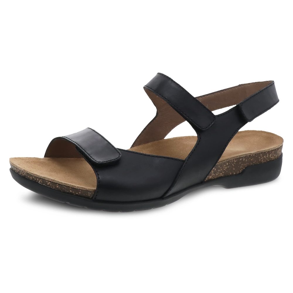 DANSKO WOMEN'S RONDA BLACK WAXY BURNISHED CORK SANDALS 9.5-10 M US